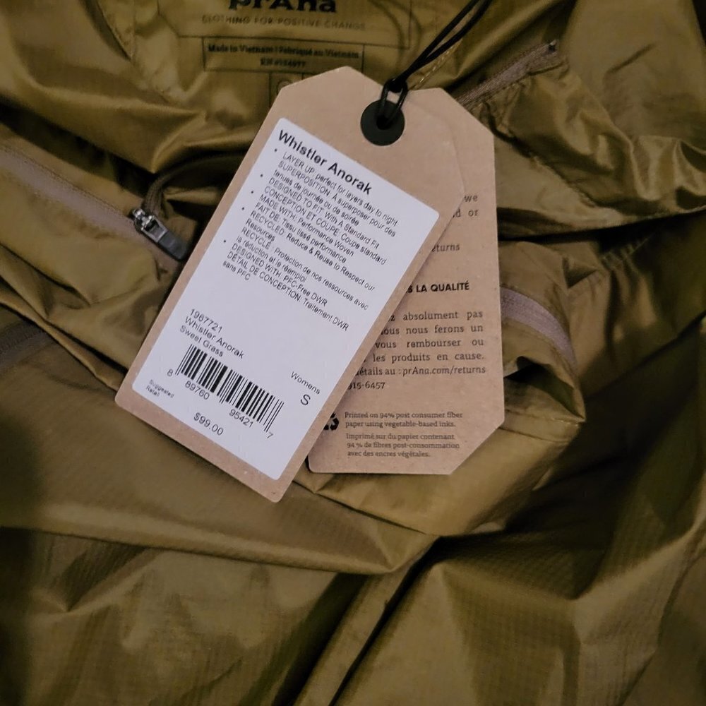PRANA WOMEN'S WHISTLER ANORAK windbreaker Sweet Grass Size Small NWT - Picture 10 of 10